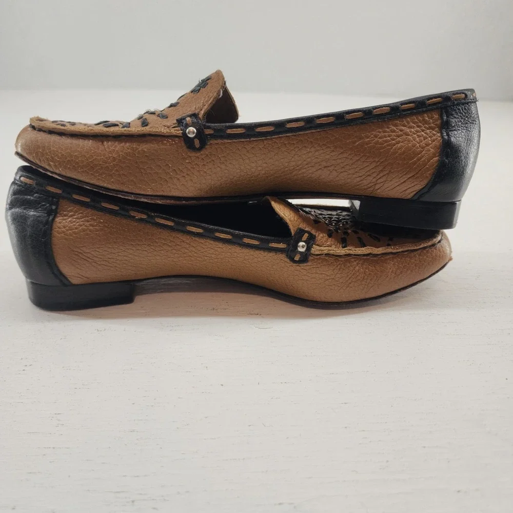 Brighton 6M | Kafka Brown Black Pebbled Leather Loafers Flats R4726‎ Womens